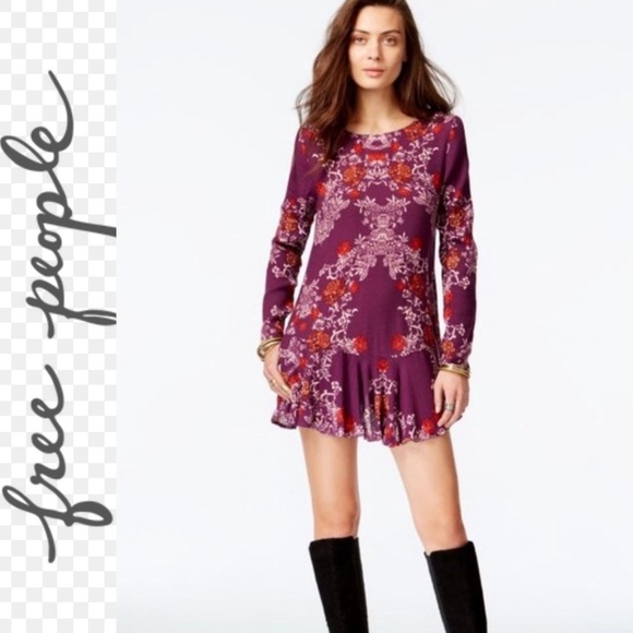 Free People Smooth Talker Tunic. Purple Floral Size Medium P2P 20”